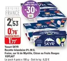 G20 Yoplait - yaourt skyr recette islandaise 0% m.g offre