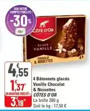 G20 Côte d'or - 4 bâtonnets glacés vanille chocolat & noisettes offre