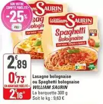 G20 William saurin - lasagne bolognaise ou spaghetti bolognaise offre