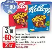 G20 Kellogg's - céréales trésor goût chocolat noisette ou au lait offre