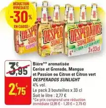 G20 Desperados - bière aromatisée cerise et grenade, mangue et passion ou citron vert offre