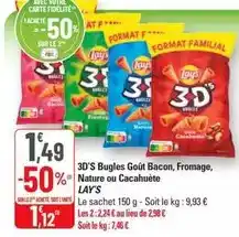 G20 Lay's - 3d's bugles goût bacon, fromage, nature ou cacahuète offre