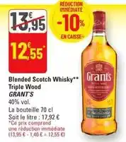 G20 Grant's - blended scotch whisky triple wood offre