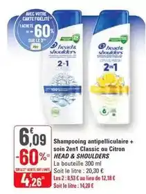G20 Head & shoulders - shampooing antipelliculaire + soin 2en+1 classic ou citron offre
