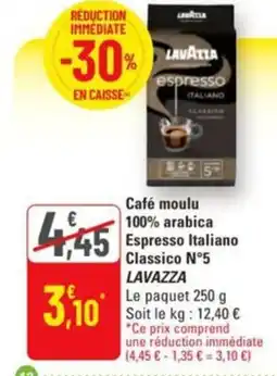 G20 Café moulu 100% arabica espresso italiano classico n°5 lavazza offre