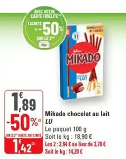 G20 Mikado chocolat au lait lu offre