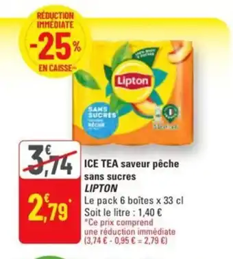G20 Ice tea saveur pêche sans sucres lipton offre