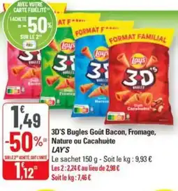 G20 3d's bugles goût bacon, fromage, nature ou cacahuète lay's offre
