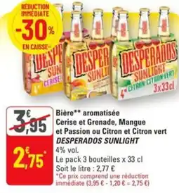 G20 Bière aromatisée cerise et grenade, mangue et passion ou citron et citron vert desperados sunlight offre