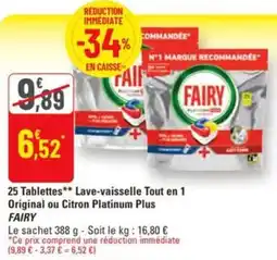 G20 25 tablettes lave-vaisselle tout en 1 original ou citron platinum plus fairy offre