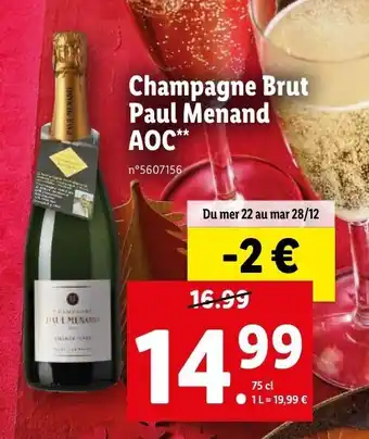 Lidl Champagne brut paul menand AOC offre