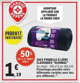E.Leclerc Express ELEMBAL Sacs poubelle à liens classiques offre