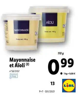 Lidl Mayonnaise et aïoli offre