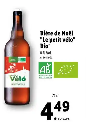 Lidl Bière de noël "le petit vélo" bio offre