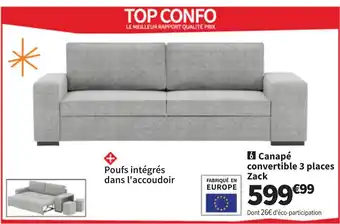 Conforama Canapé convertible 3 places Zack offre