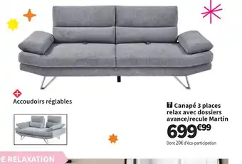 Conforama Canapé 3 places relax avec dossiers avance/recule Martin offre