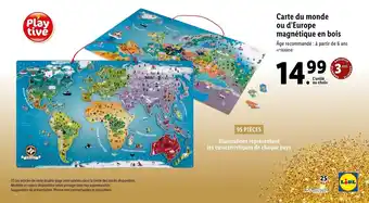 Lidl Carte du monde ou d'europe magnétique en bois offre