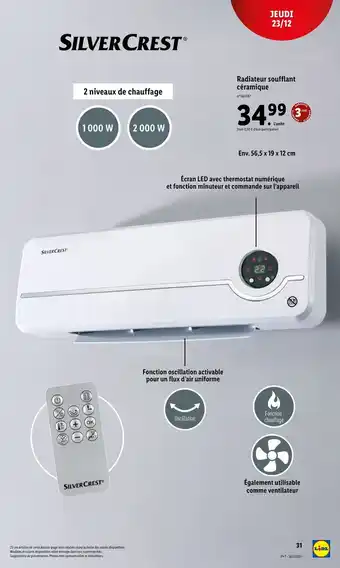 Lidl Radiateur soufflant céramique offre
