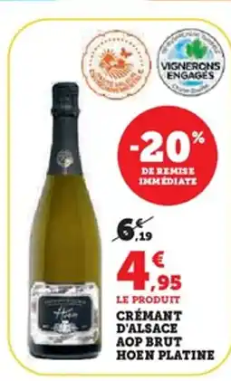 Hyper U Crémant d'alsace aop brut hoen platine offre