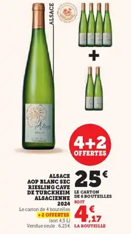 Hyper U Alsace aop blanc sec riesling cave de turckheim alsacienne 2024 offre