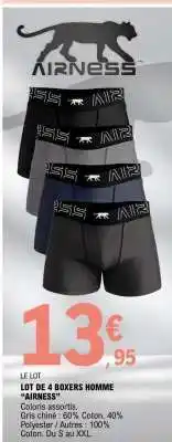E.Leclerc LOT DE 4 BOXERS HOMME AIRNESS offre