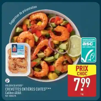 ALDI GOLDEN SEAFOOD CREVETTES ENTIÈRES CUITES offre
