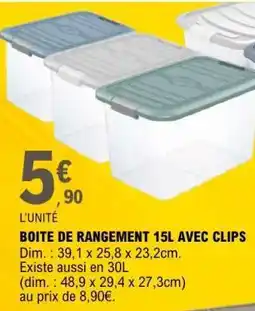 E.Leclerc BOITE DE RANGEMENT 15L AVEC CLIPS offre