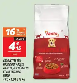 Netto Croquettes mix pour chien adulte au boeuf aux céréales et aux légumes netto offre