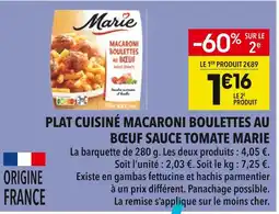 Supeco Marie Plat cuisiné macaroni boulettes au bœuf sauce tomate offre