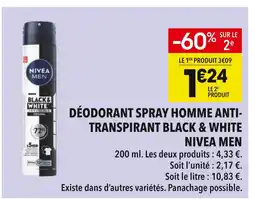 Supeco Nivea Men Déodorant spray homme anti-transpirant Black & White offre