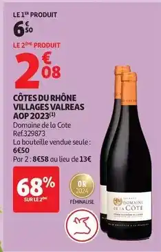 Auchan Supermarché Côtes du rhône villages valreas aop 2023 offre