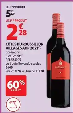 Auchan Supermarché Cotes du roussillon villages aop 2021 offre
