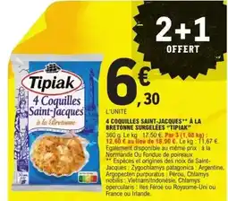 E.Leclerc Tipiak - 4 coquilles saint-jacques à la bretonne surgelées offre