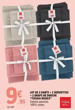 E.Leclerc Lot de 2 gants + 2 serviettes + 2 draps de douche offre