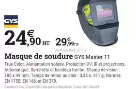Espace emeraude Gys - masque de soudure offre