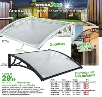 Provence Outillage WERKA PRO Marquise en polycarbonate noire ou blanche offre