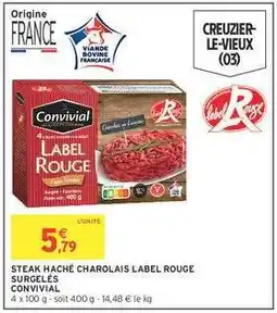 Intermarché STEAK HACHÉ CHAROLAIS LABEL ROUGE SURGELÉS CONVIVIAL offre