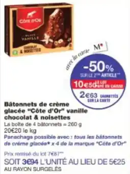 Monop' Bâtonnets de crème glacée Côte d'Or vanille chocolat & noisettes offre