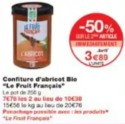 Monop' Confiture d'abricot Bio Le Fruit Français offre