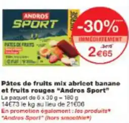 Monop' Pâtes de fruits mix abricot banane et fruits rouges Andros Sport offre