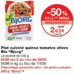 Monop' Plat cuisiné quinoa tomates olives Bio Bjorg offre