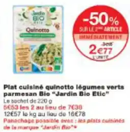 Monop' Plat cuisiné quinotto légumes verts parmesan Bio Jardin Bio Etic offre