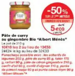 Monop' Pâte de curry au gingembre Bio Albert Ménès offre