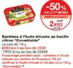 Monop' Sardines à l'huile infusée au basilic citron connétable offre