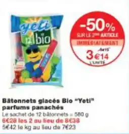 Monop' Bâtonnets glacés Bio Yeti parfums panachés offre
