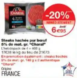 Monop' Steaks hachés pur bœuf 5% de mat. gr. charal offre
