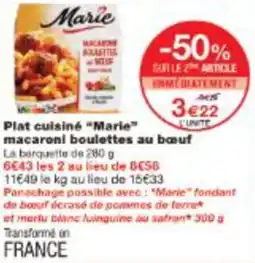 Monop' Plat cuisiné marie macaroni boulettes au bœuf offre