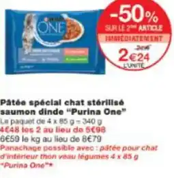 Monop' Pâtée spécial chat stérilisé saumon dinde Purina One offre