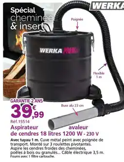 Provence Outillage WERKA PRO Aspirateur avaleur de cendres 1200 W - 230 V offre