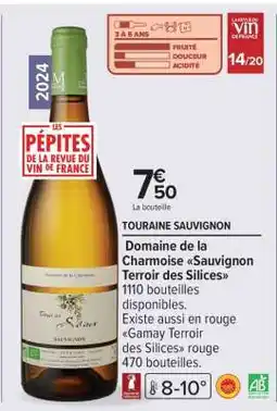 Carrefour Domaine de la Charmoise Sauvignon Terroir des Silices offre